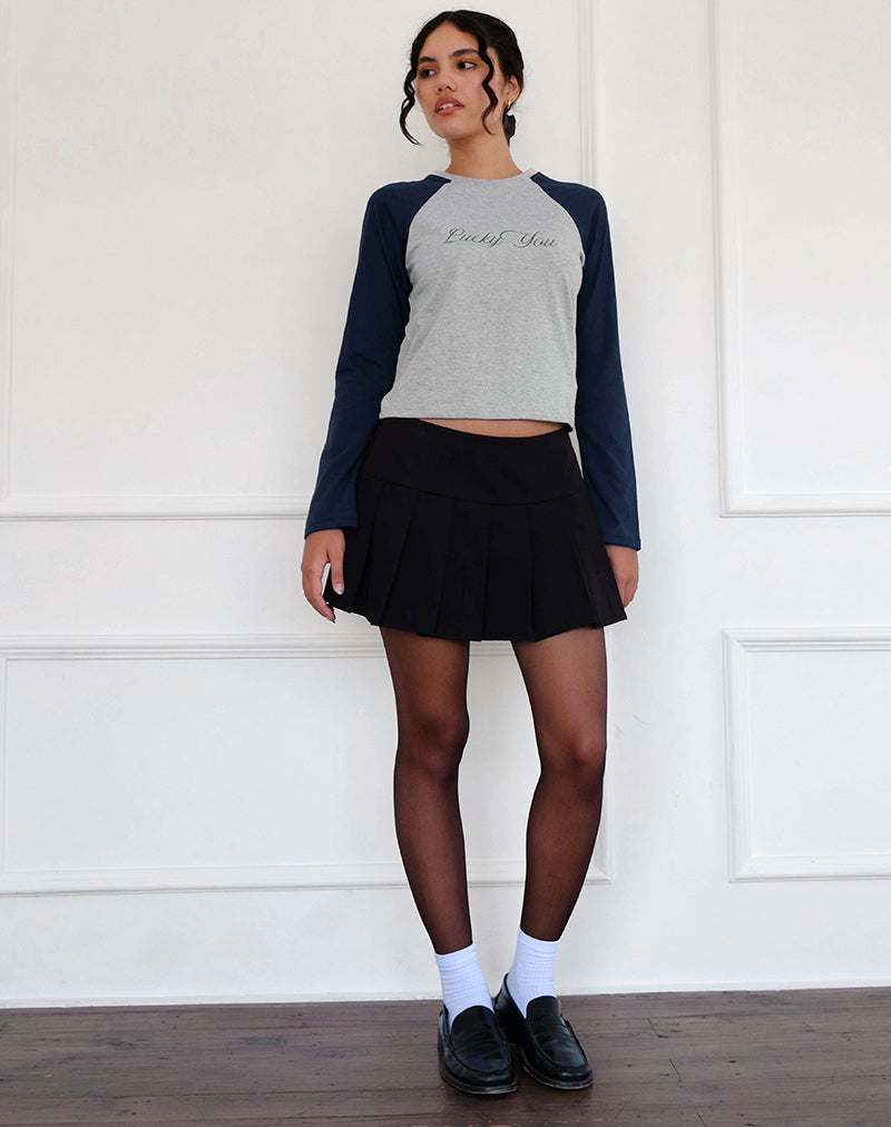 Image of Sabani Top in Grau Marl Navy mit Lucky You Druck