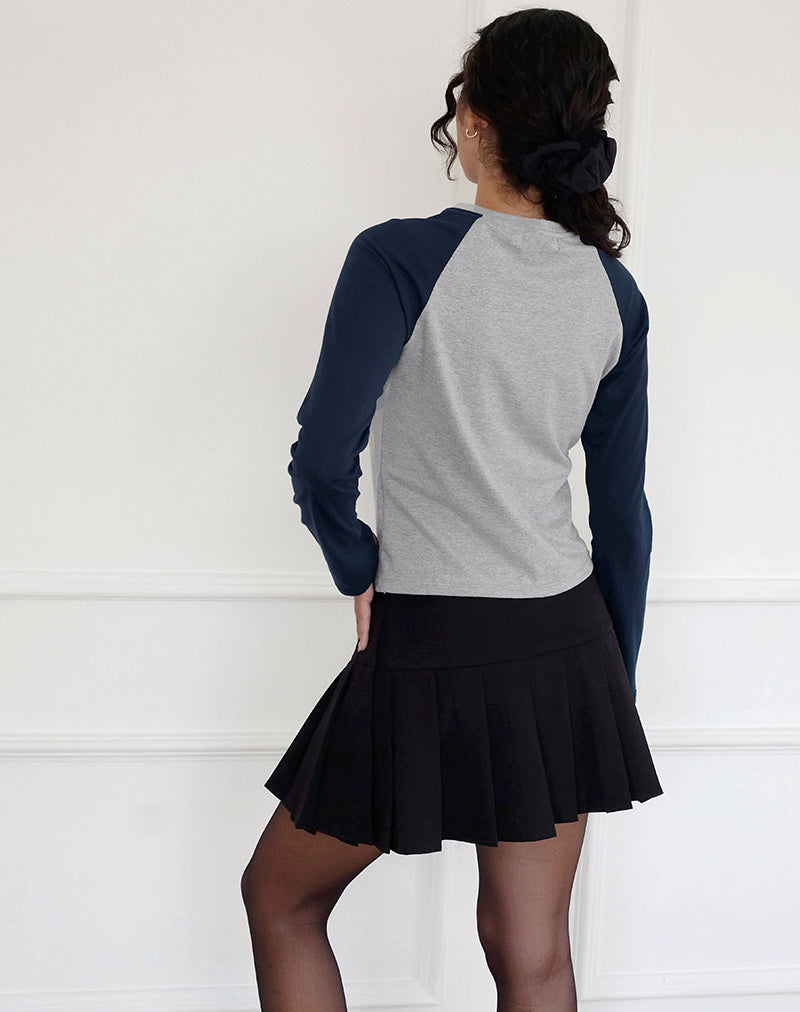 Image of Sabani Top in Grau Marl Navy mit Lucky You Druck