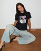 Bild von Saki Tee in Schwarz I Love Party Print