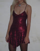 Image of Sarabeth Mini-Kleid mit Wasserfall-Saum in Burgund mit Pailletten