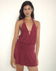Bild von Senara Cinch Waist Halterneck Mini Dress in Burgundy