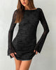 Image of Sevila Langärmeliges Minikleid aus Mesh Schwarz Abstrakte Blumenflocke