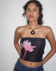 Image of Shae Bandeau Top in Schwarz mit pinker Blumenapplikation