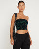 Bild von Shae Bandeau Top in Mini Pailletten Grün schillernd