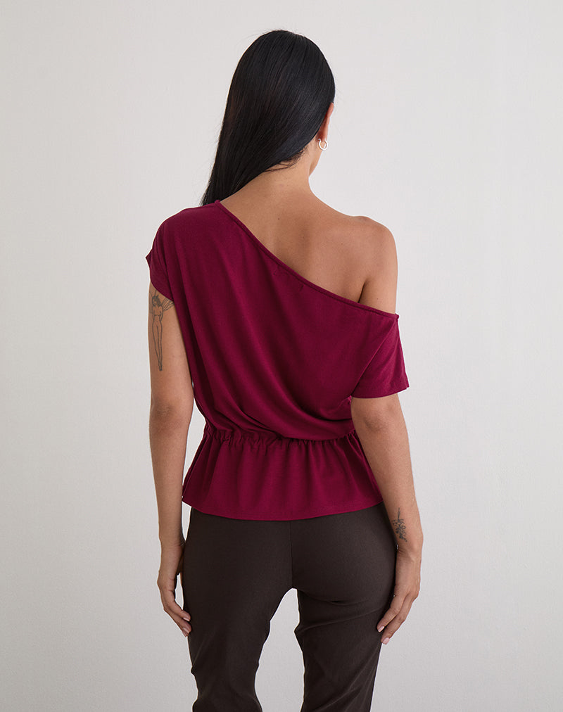 Image of Sika One Shoulder Top in Burgund mit Bindegürtel