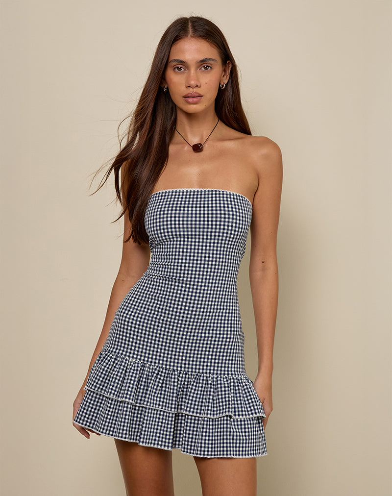 Sitav Kleid aus Seersucker Gingham Navy