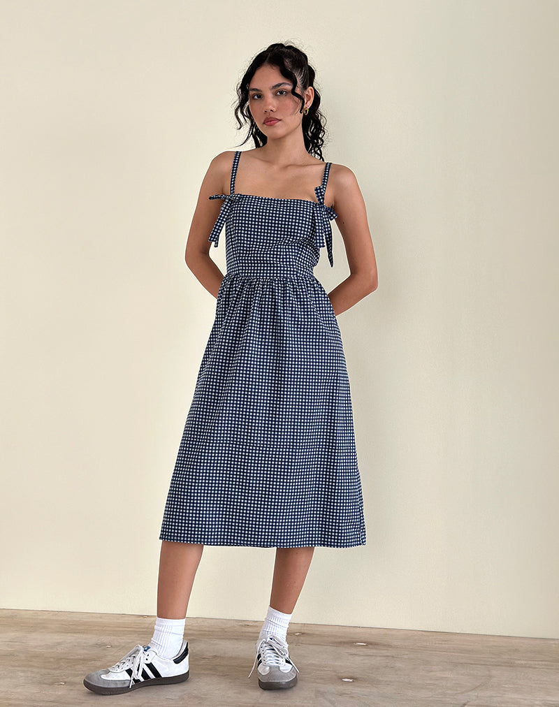 Sloane Midikleid in Mini Dunkelblau Gingham