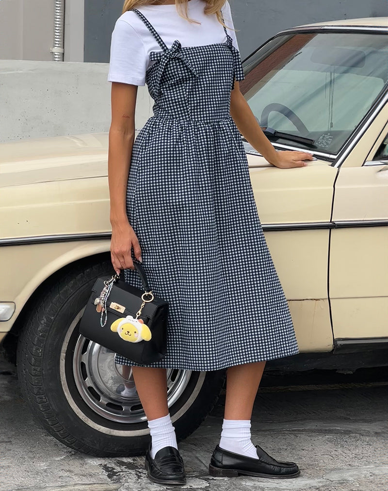 Sloane Midikleid in Mini Dunkelblau Gingham