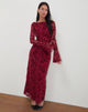Bild von Slokya Langärmeliges Maxikleid in Vine Floral Flock Cherry