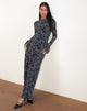 Bild von Slokya Langärmeliges Maxikleid in Vine Floral Flock Ocean Storm