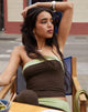 Image of Solna Bandeau Top in Schokoladenbraun mit Pistazienborte