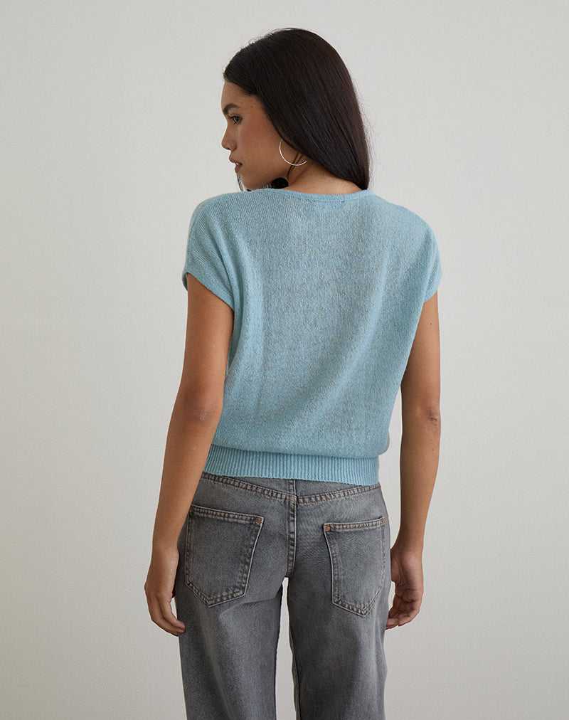 Image of Sorin Top mit tiefem Taillenbund aus blauem Strick