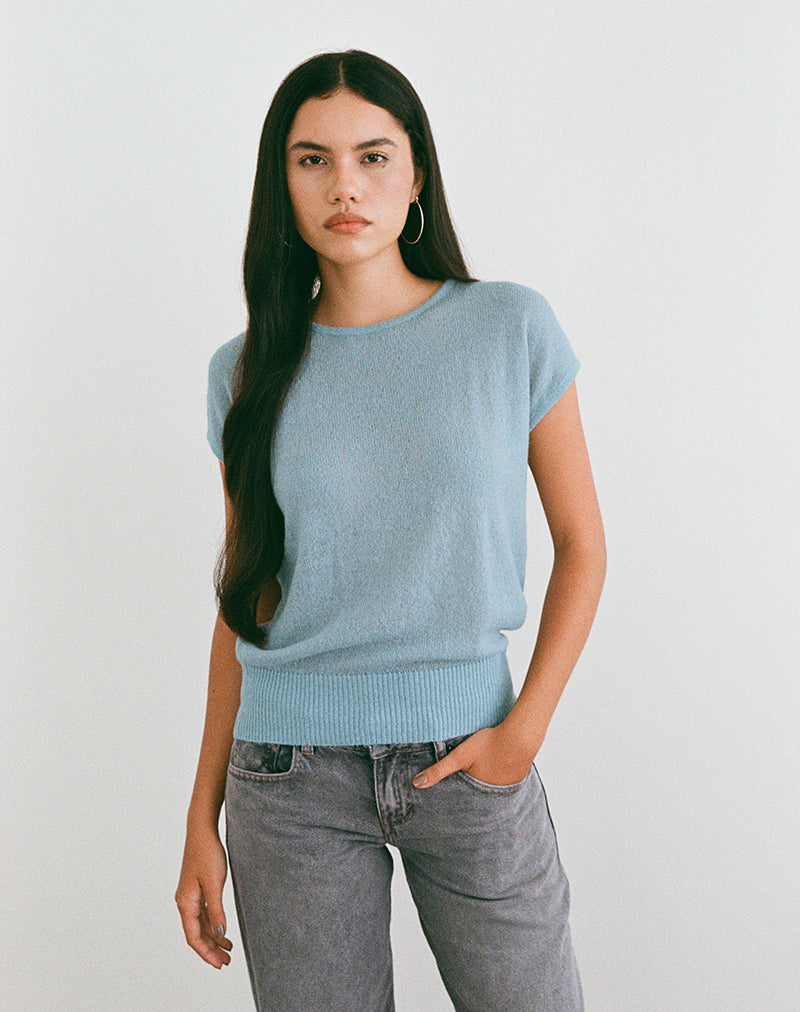 Image of Sorin Top mit tiefem Taillenbund aus blauem Strick
