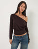 Image of Sujana Asymmetrisches Sweatshirt in Bitterschokolade mit violettem Einband