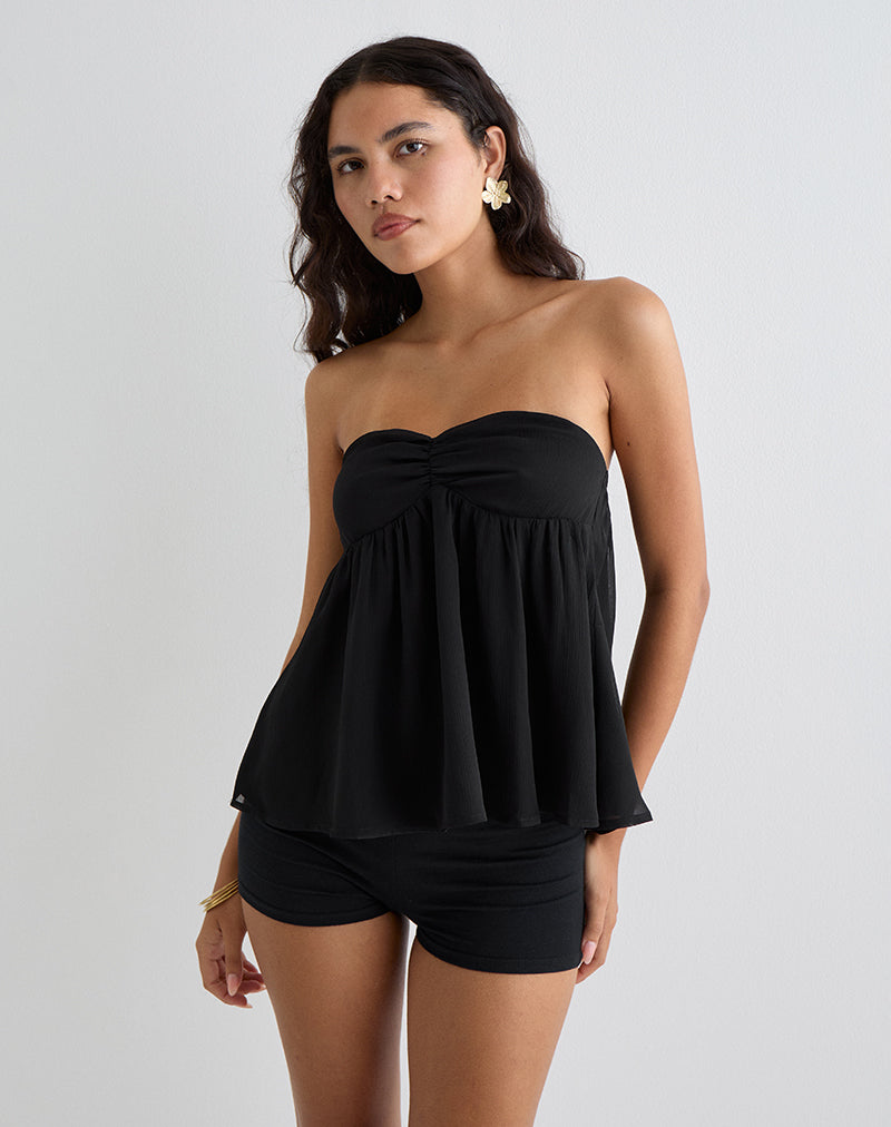 Bild von Setsuko Bandeau Longline Top in Schwarz