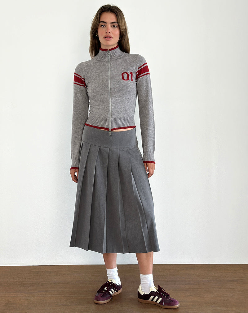 Tacita Zip Through Jacke in Grau mit rotem Motiv