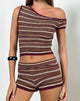 Image of Husan Hot Pants aus schimmerndem Streifenstrick Rust