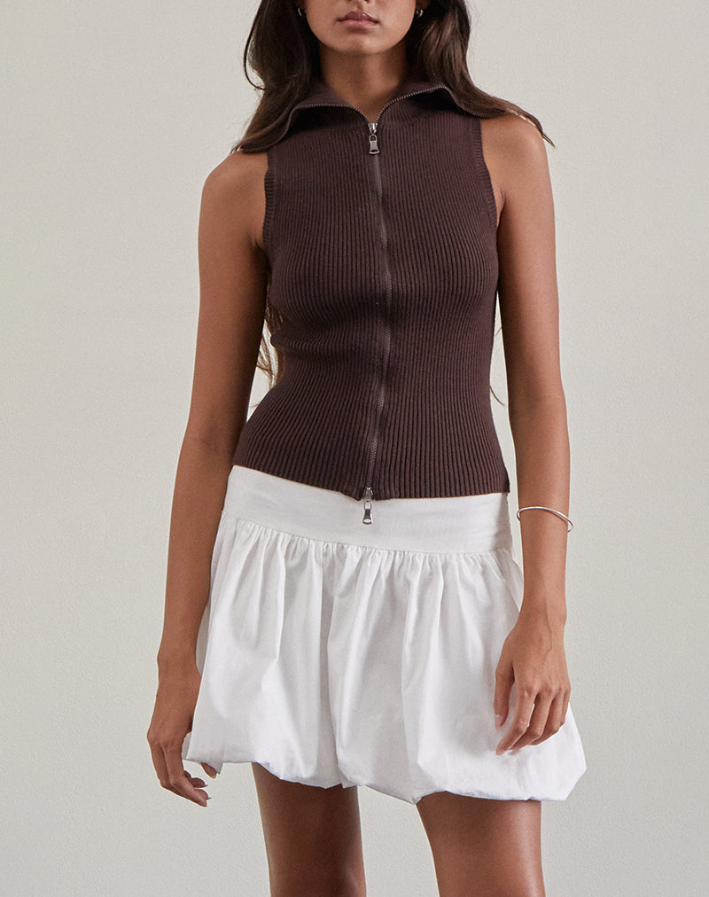 Tarni Highneck Fold Over Tank Top in Braun