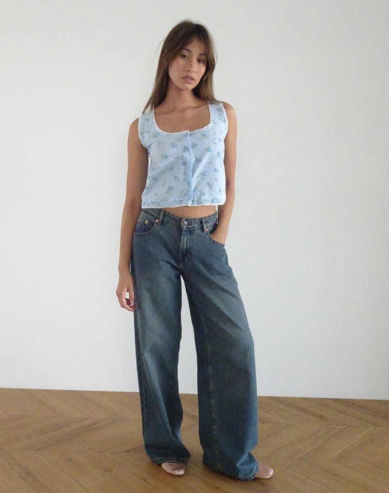 Ternya Top in blauem Blumengingham