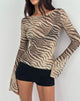 Image of Tineko Off Shoulder Long Sleeve Top in Wild Animal Neutral