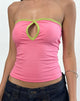 Image of Tiria Cutout Bandeau Top in Bubble Gum mit blattgrüner Bindung