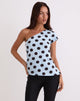 Bild von Tokiwa Asymmetric Shoulder Tee in Big Polka Blau Braun