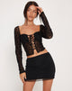 Image of Tura Langärmeliges Crop Top aus Flock Mesh Schwarz