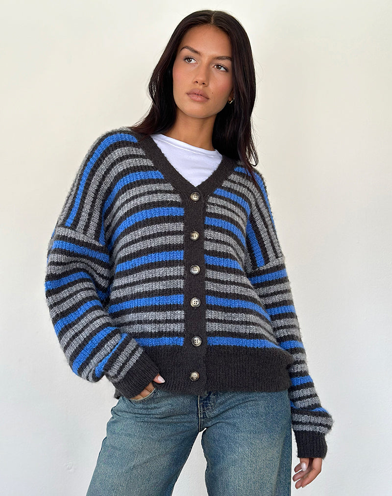 Uriela Strickjacke in Hellgrau und Blaugrau gestreift