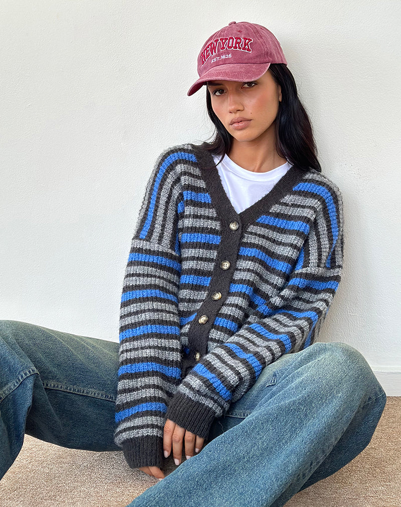 Uriela Strickjacke in Hellgrau und Blaugrau gestreift