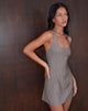 Image of Vellura Neckholder-Minikleid in Taupe mit Nadelstreifen