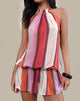 Image of Veloria Neckholder-Minikleid aus rosa Chiffon mit gemalten Streifen