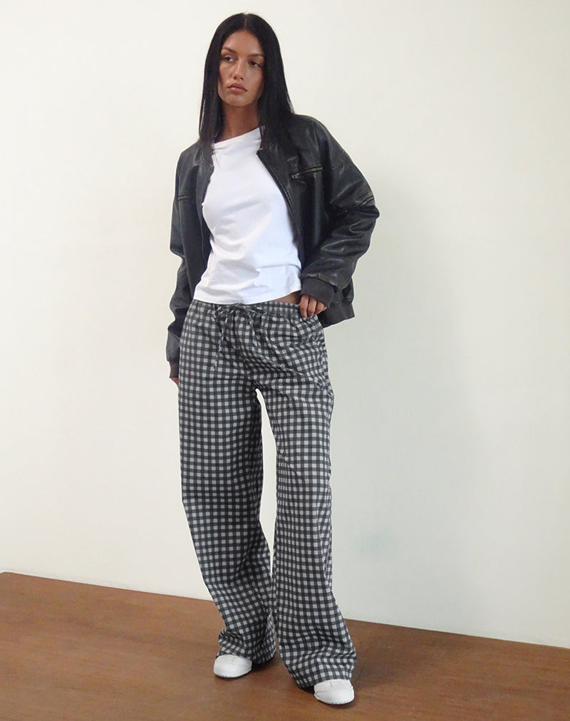 Wasic Leinenhose mit weitem Bein aus schwarzem und grauem Gingham Tonal