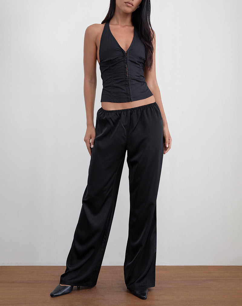 Waski Hose mit weitem Bein aus Satin Schwarz