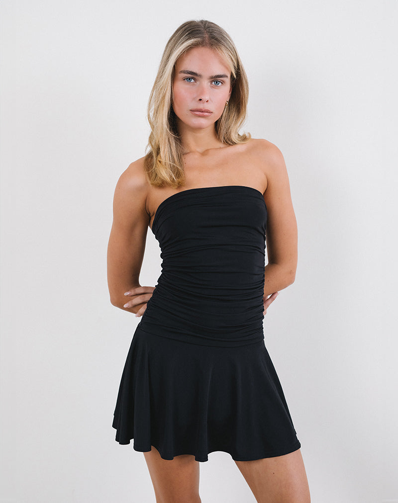 Yasmin Bandeau-Minikleid in glattem Schwarz