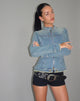 Bild von Zayn Fitted Biker Jacket in Vintage Blue Denim