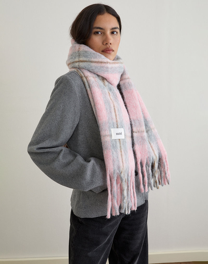 Image of Schal aus Wolle gebürstet gestrickt Pink Check