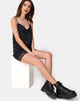 Image of Balace Slip Dress aus schwarzem Satin mit schwarzer Spitze
