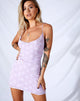 Image of Becky Bodycon Kleid aus fliederfarbenem Mesh Daisy White Flock