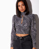 Image of Belovy Langarm-Top aus abstraktem Kroko Schwarz