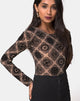 Image of Bonella Mieder Taupe Netz mit schwarzem Zeichen Flock