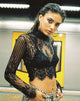 Image of Lara Crop Top mit hohem Halsausschnitt aus gestreifter Spitze Schwarz
