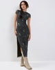 Image of Danari Maxikleid aus Mesh in Khaki Silhouette mit Blumenmuster