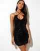 Image of Denila Bodycon Kleid aus Drape Pailletten Schwarz