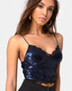 Image of Drilly Crop Top in Midnight Mini Pailletten mit schwarzer Spitze
