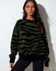 Image of Eleni Pullover aus Zebrastrick in Oliv und Schwarz