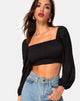 Image of Elina Top aus schwarzem Satin Cheetah