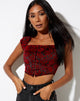 Image of Elis Crop Top aus Brokatblume Schwarz und Rot