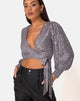 Image of Erina Langarm-Top aus Drapennetz Silber