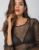 Image of Ether Langarm-Top aus Glitzernetz Animal Black