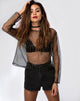 Image of Ether Langarm-Top in Gold Glitter auf Netz Schwarz